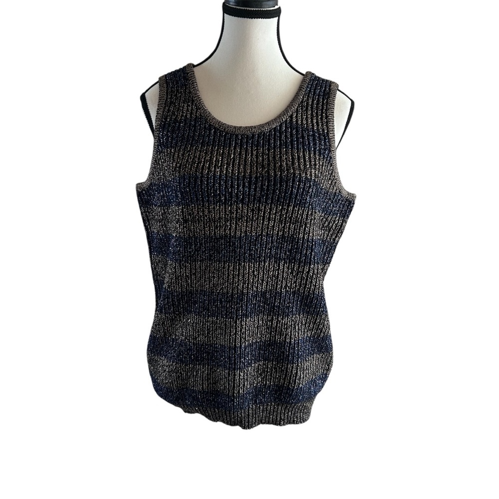 Rino Rossi Navy & Gold Ribbed Striped Sweater Vest Metallic Casual Medium